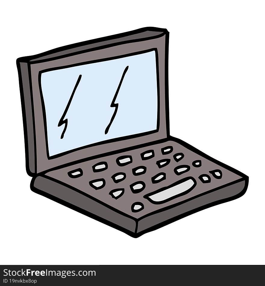 Hand Drawn Doodle Style Cartoon Laptop Computer