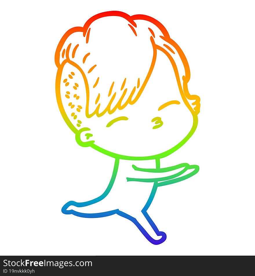 rainbow gradient line drawing cartoon girl in onesie