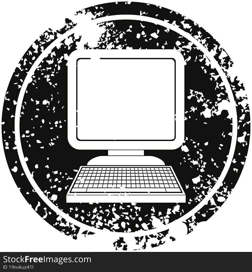 Computer Circular Distressed Symbol