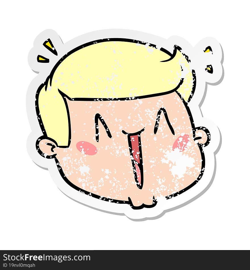 distressed sticker of a happy cartoon male face