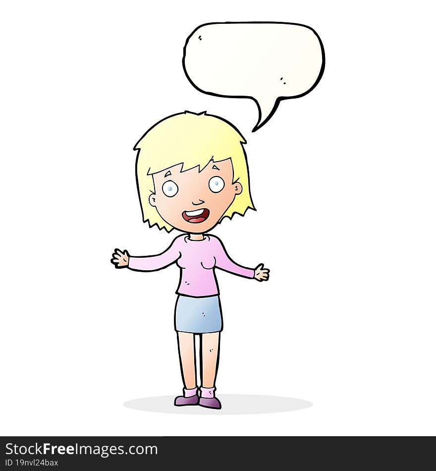 cartoon excited woman with speech bubble