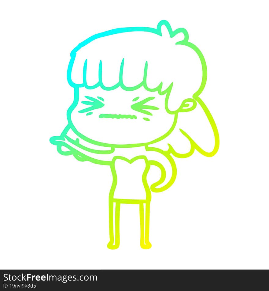 cold gradient line drawing of a cartoon angry girl