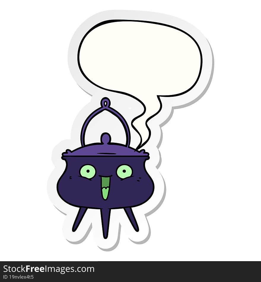 Halloween Cauldron Cartoon And Speech Bubble Sticker