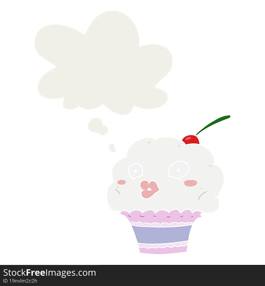 cartoon cupcake with thought bubble in retro style