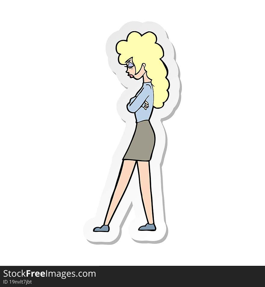 sticker of a cartoon annoyed woman