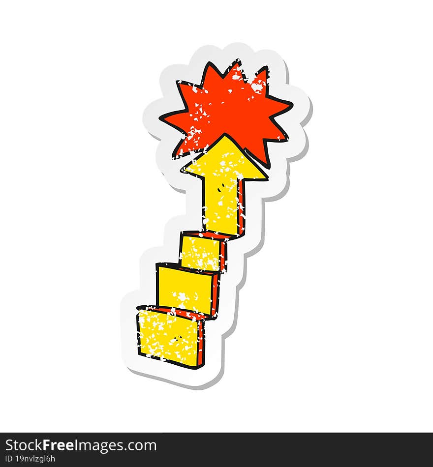 retro distressed sticker of a cartoon stepping up arrow