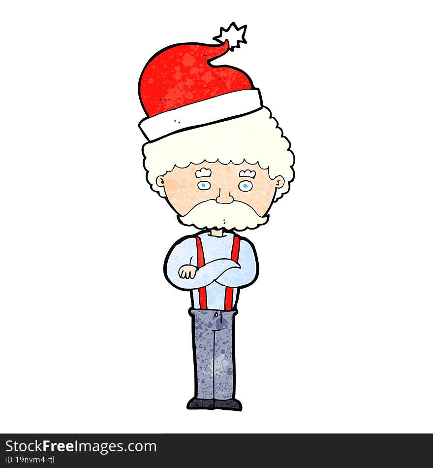 cartoon old man in christmas hat