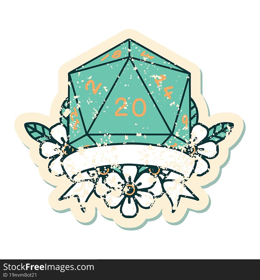 Natural 20 Critical Hit D20 Dice Roll Illustration