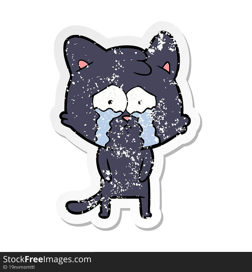 distressed sticker of a cartoon crying cat