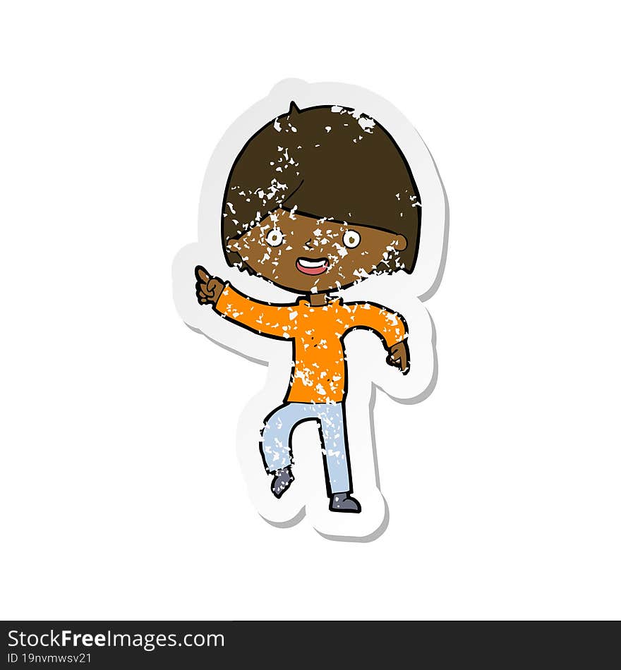 Retro Distressed Sticker Of A Cartoon Man Pointing