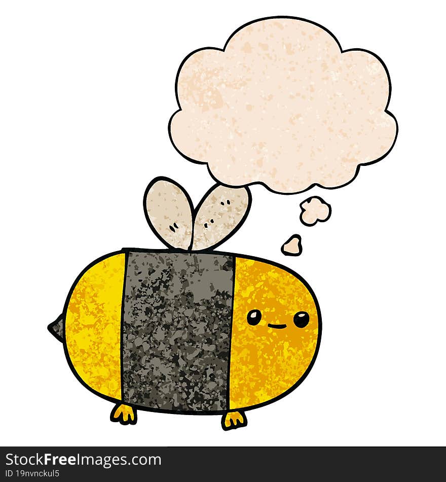 cute cartoon bee and thought bubble in grunge texture pattern style