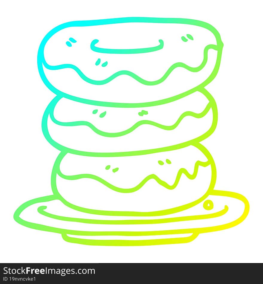 Cold Gradient Line Drawing Cartoon Plate Of Donuts