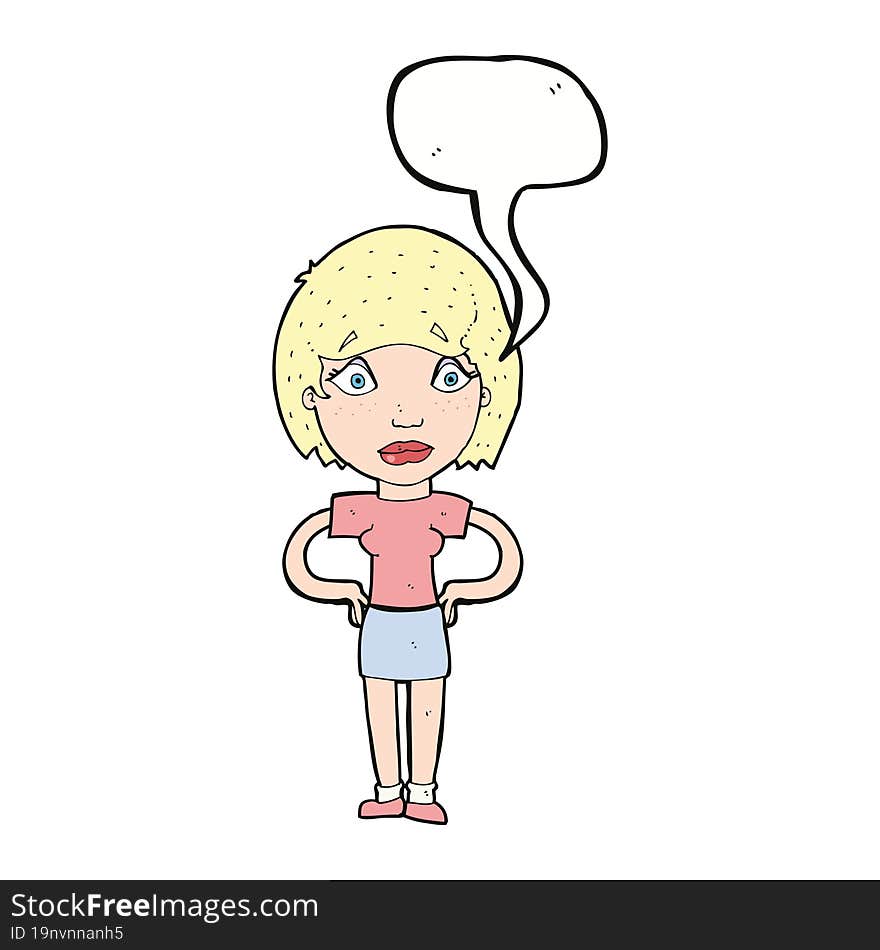 cartoon worried woman with speech bubble