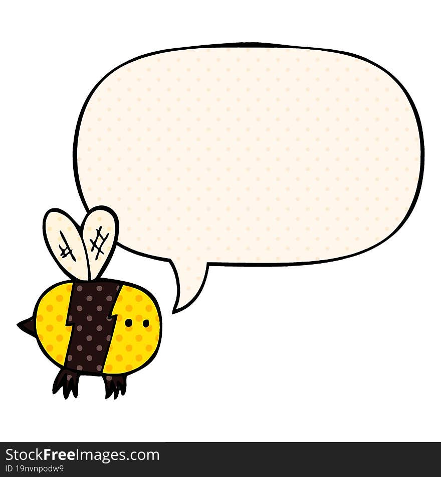 cartoon bee and speech bubble in comic book style