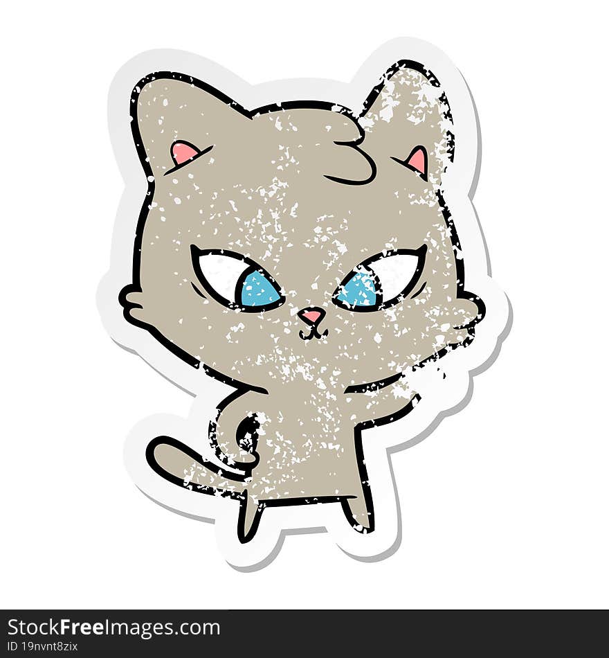 Distressed Sticker Of A Cute Cartoon Cat