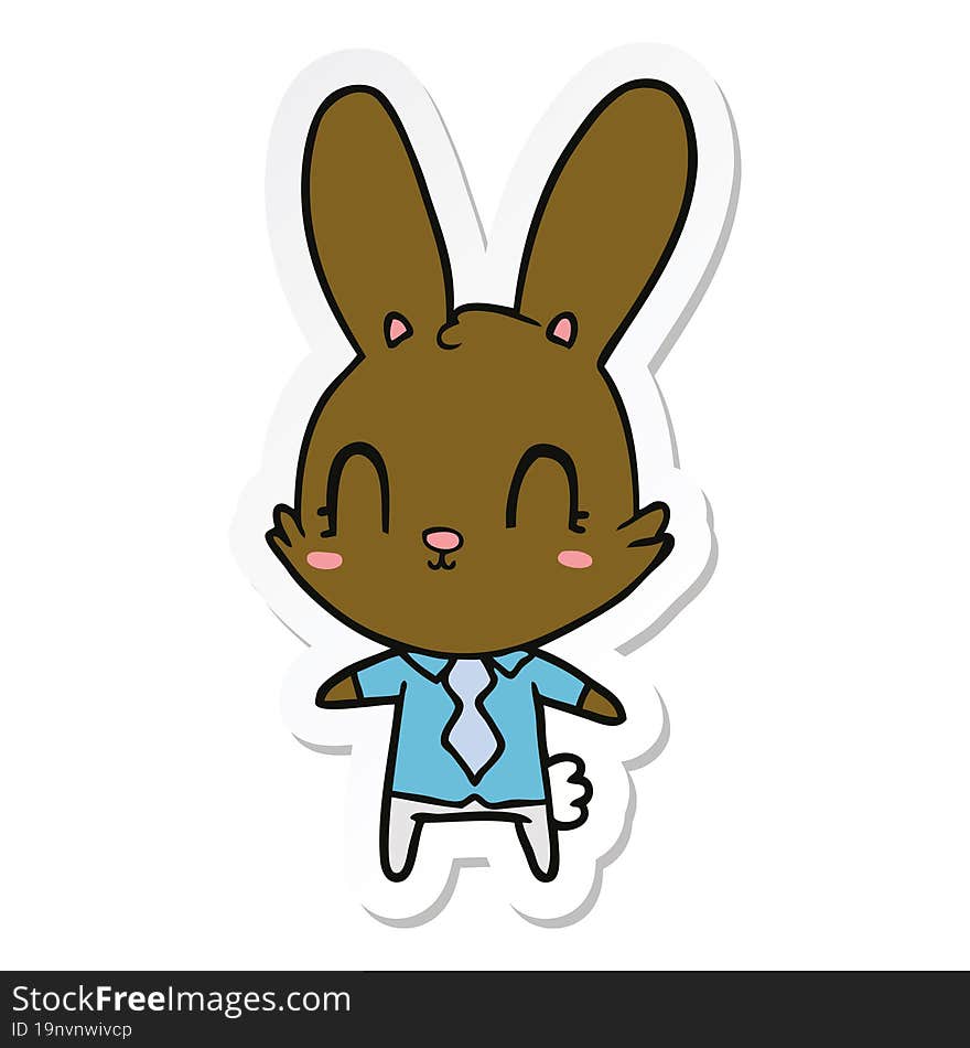 sticker of a cute cartoon rabbit in shirt and tie