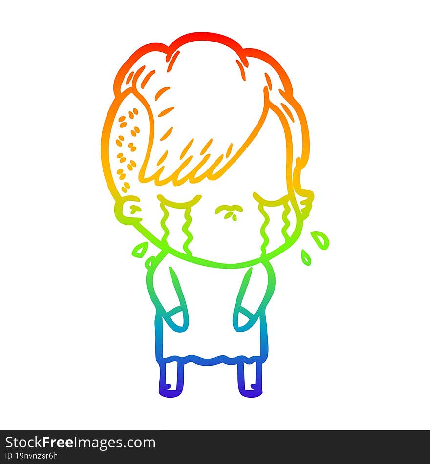 rainbow gradient line drawing of a cartoon crying girl