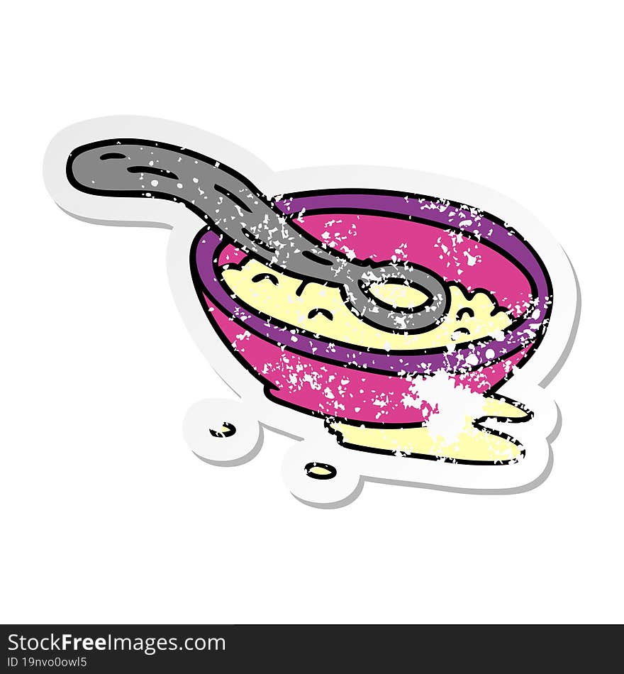 distressed sticker cartoon doodle of a cereal bowl