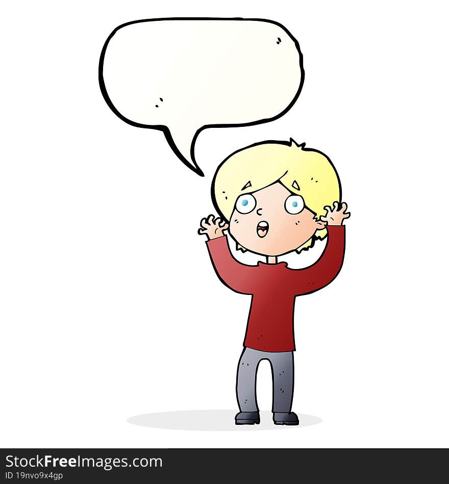 cartoon frightened man with speech bubble