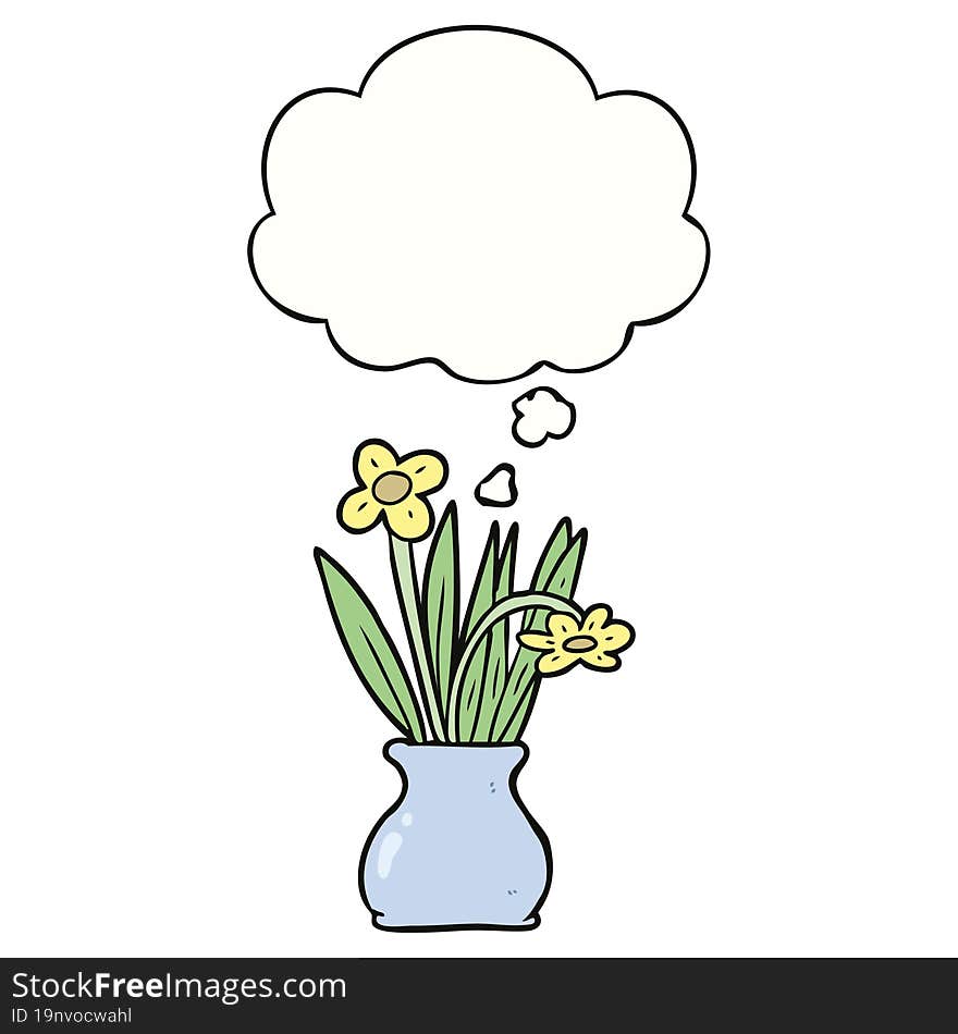 cartoon flower in pot with thought bubble. cartoon flower in pot with thought bubble