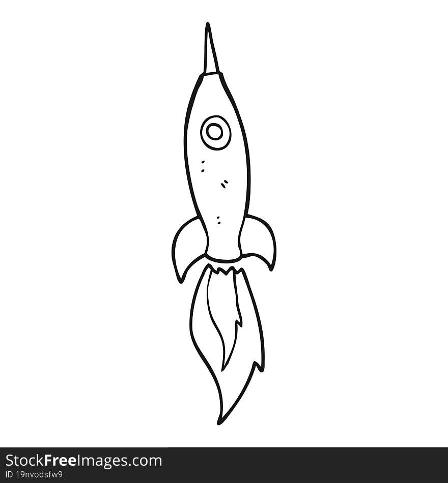 freehand drawn black and white cartoon rocket