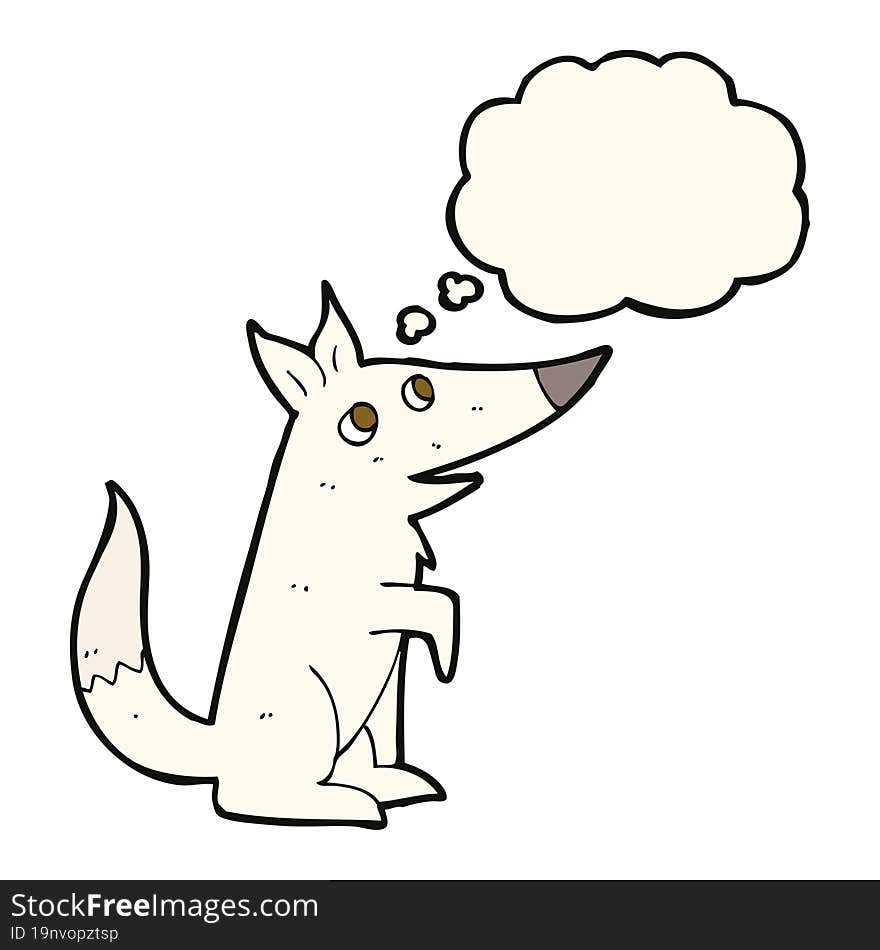 cartoon wolf cub with thought bubble