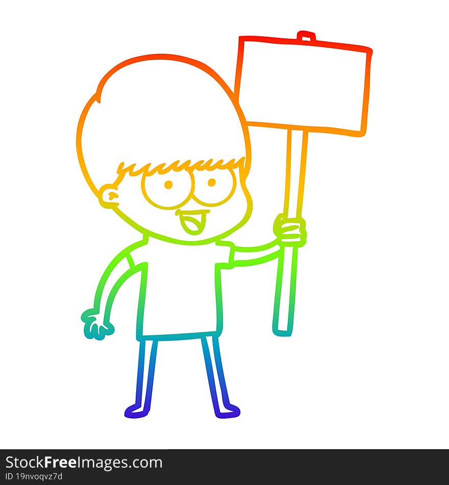 rainbow gradient line drawing happy cartoon boy