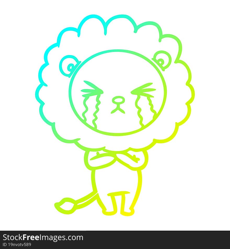 cold gradient line drawing cartoon crying lion