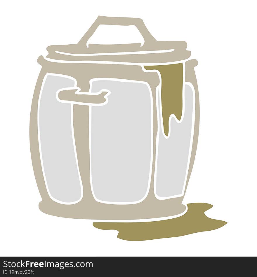 Flat Color Illustration Of A Cartoon Dirty Garbage Can