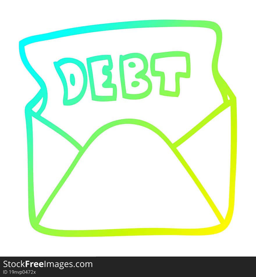 cold gradient line drawing of a cartoon debt letter