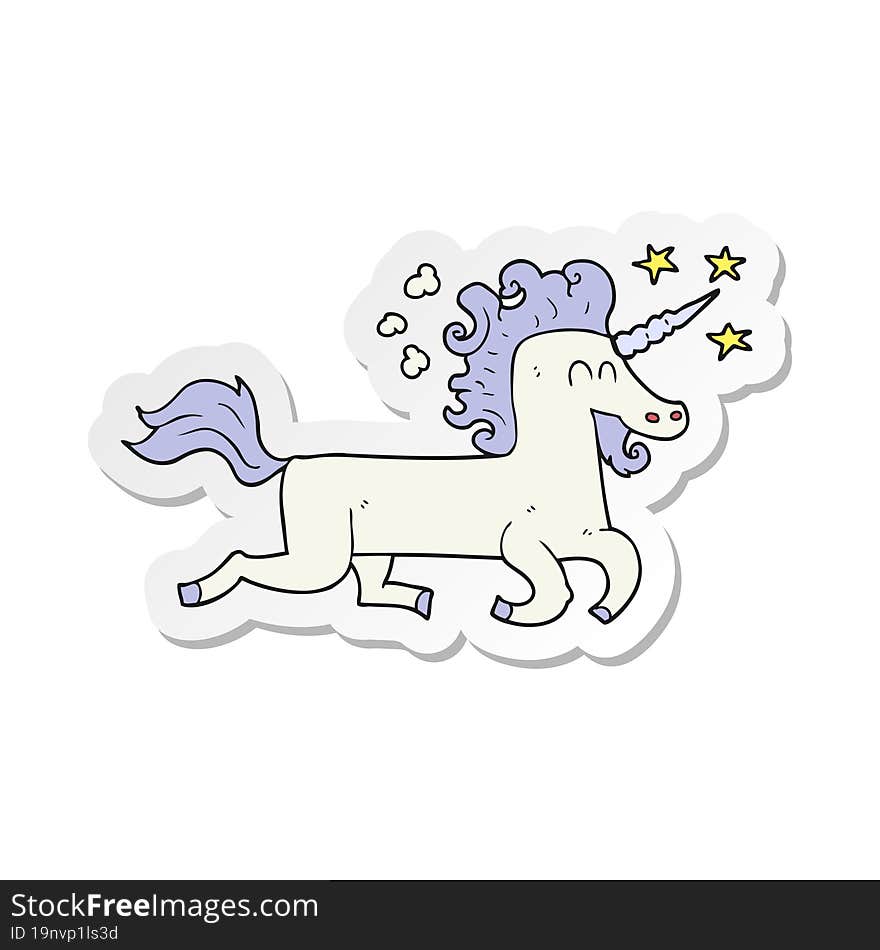 sticker of a cartoon unicorn