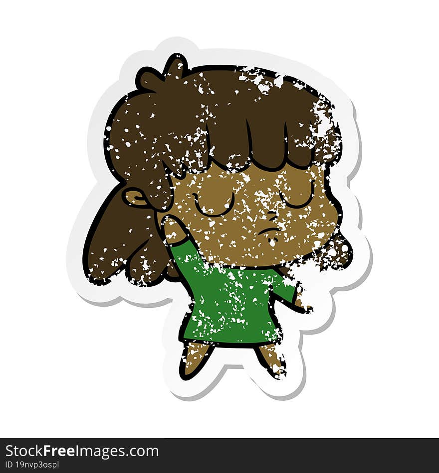 distressed sticker of a cartoon indifferent woman