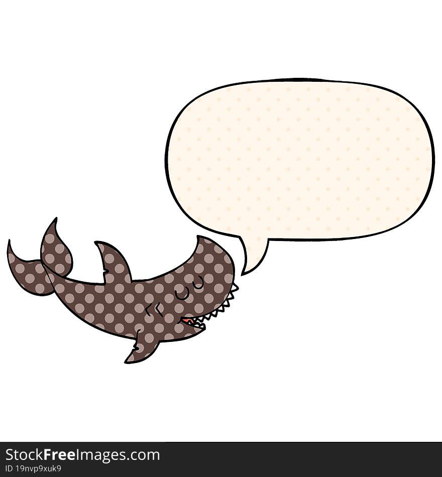 cartoon shark and speech bubble in comic book style