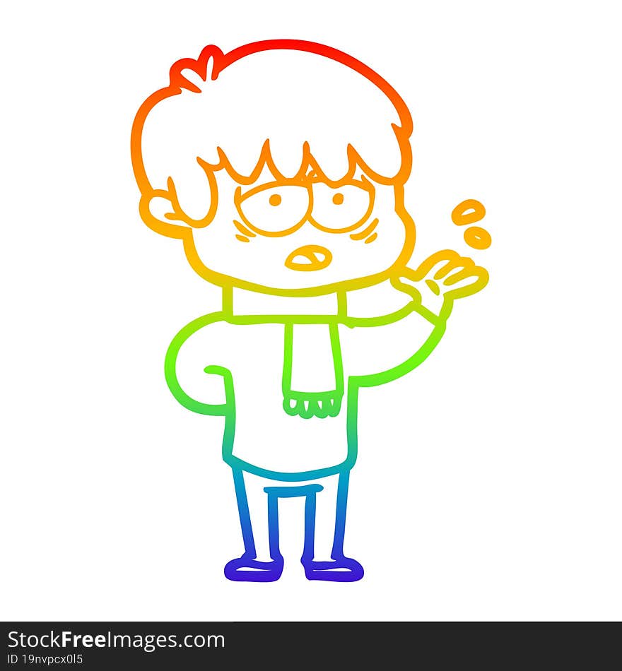 rainbow gradient line drawing cartoon exhausted boy