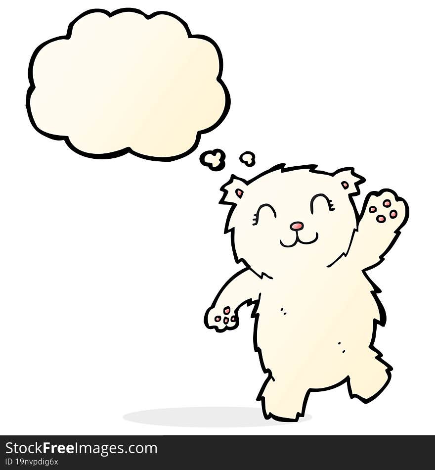 cartoon waving polar bear with thought bubble