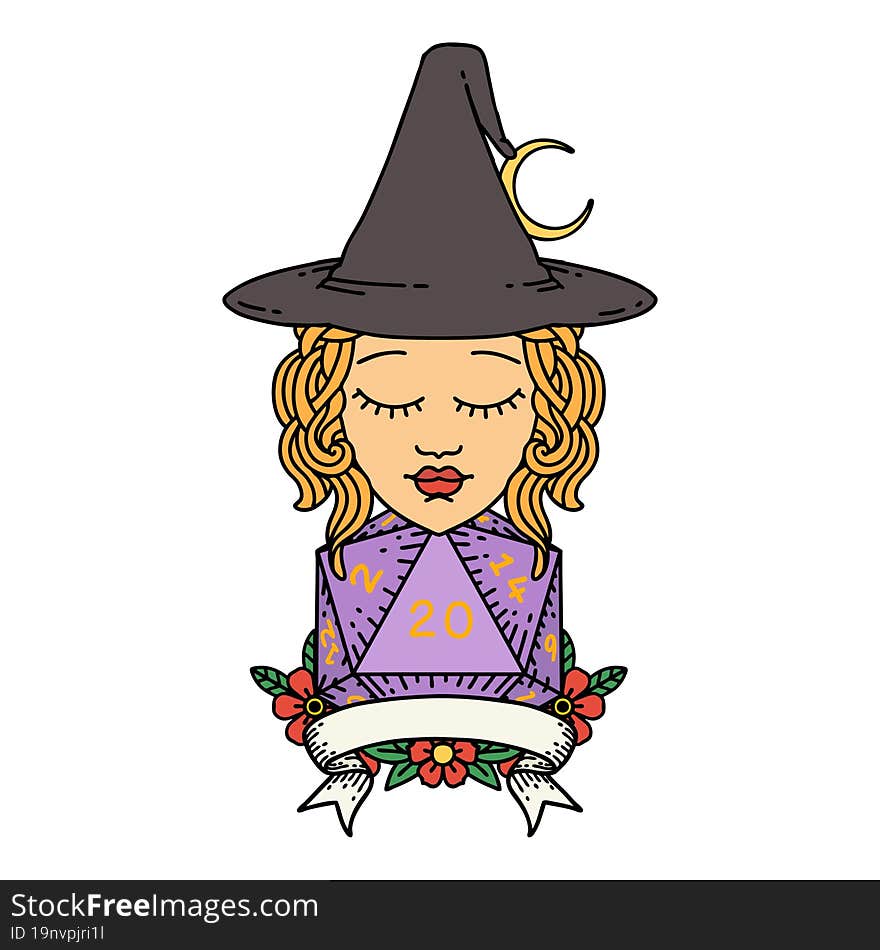 Human Witch With Natural Twenty Dice Roll Illustration