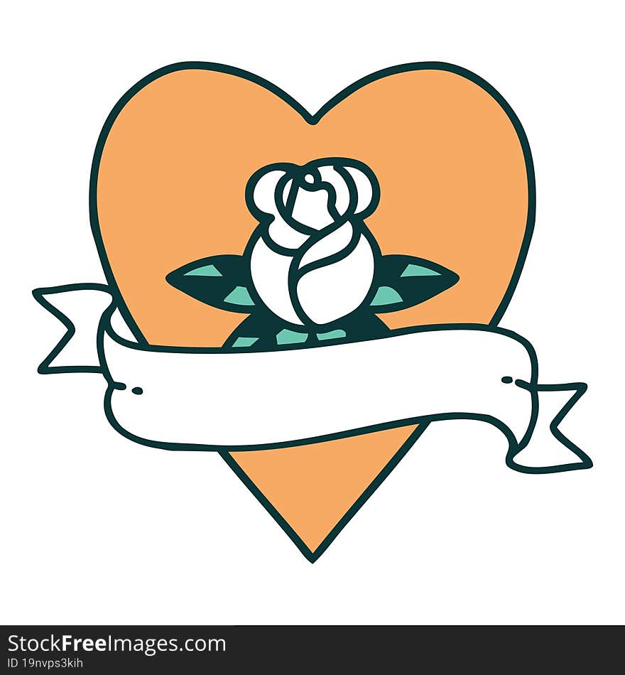 Tattoo Style Icon Of A Heart Rose And Banner