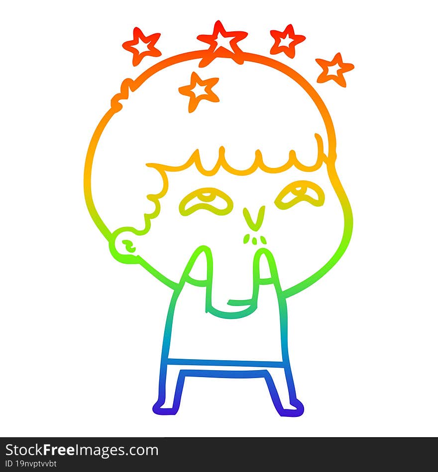 Rainbow Gradient Line Drawing Cartoon Amazed Boy