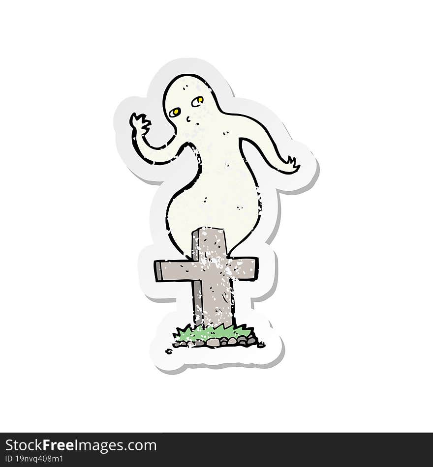 retro distressed sticker of a cartoon ghost rising from grave