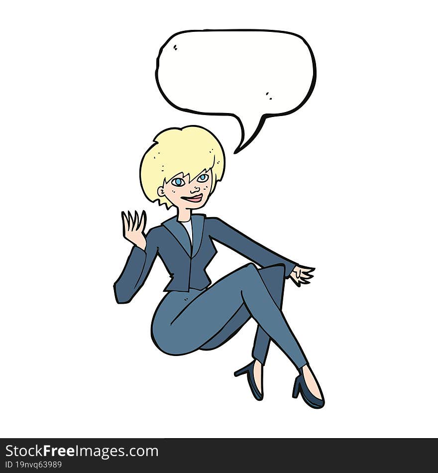 cartoon businesswoman sitting with speech bubble