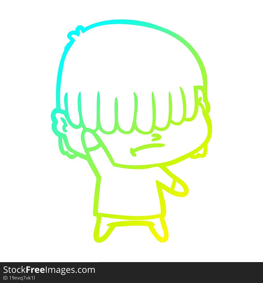 Cold Gradient Line Drawing Cartoon Boy With Untidy Hair