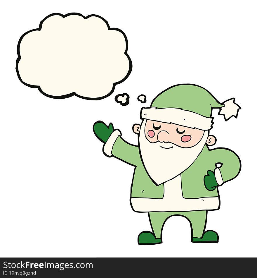 cartoon santa claus with thought bubble