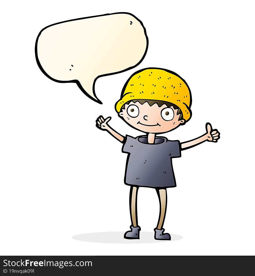 cartoon boy with positive attitude with speech bubble