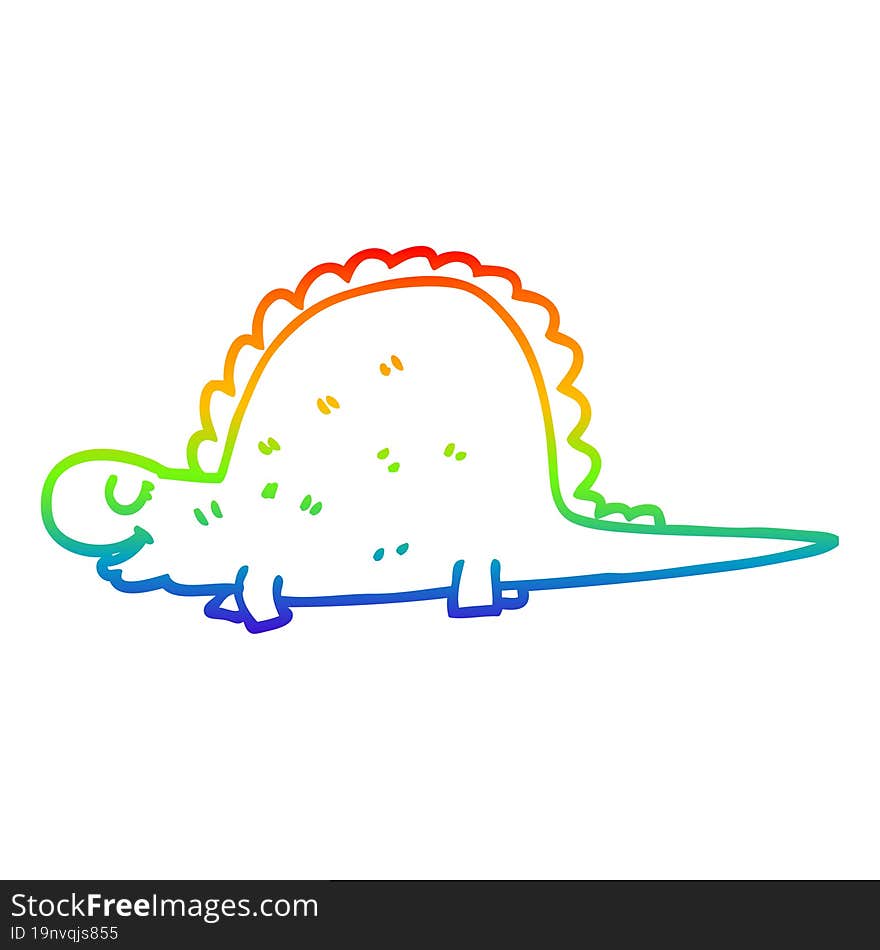 rainbow gradient line drawing of a cartoon prehistoric dinosaur