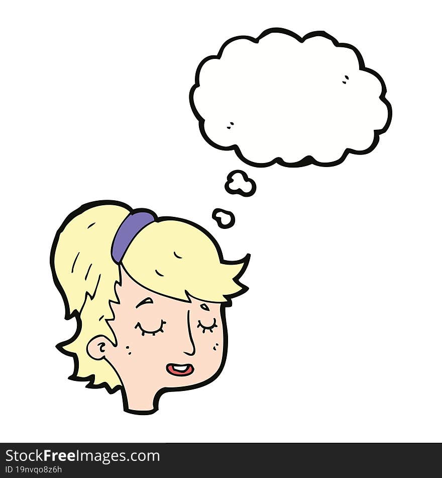 cartoon pretty female face with thought bubble