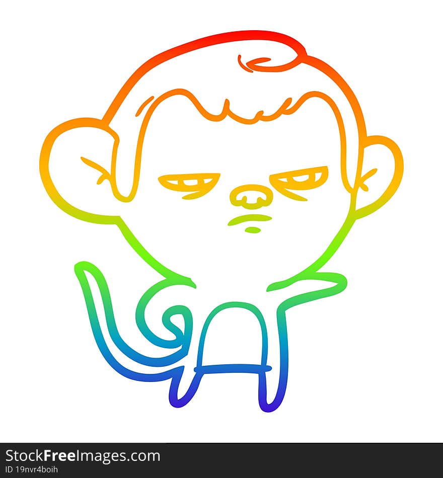 rainbow gradient line drawing of a cartoon monkey