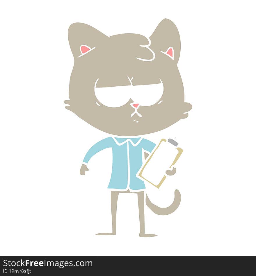 bored flat color style cartoon cat taking survey