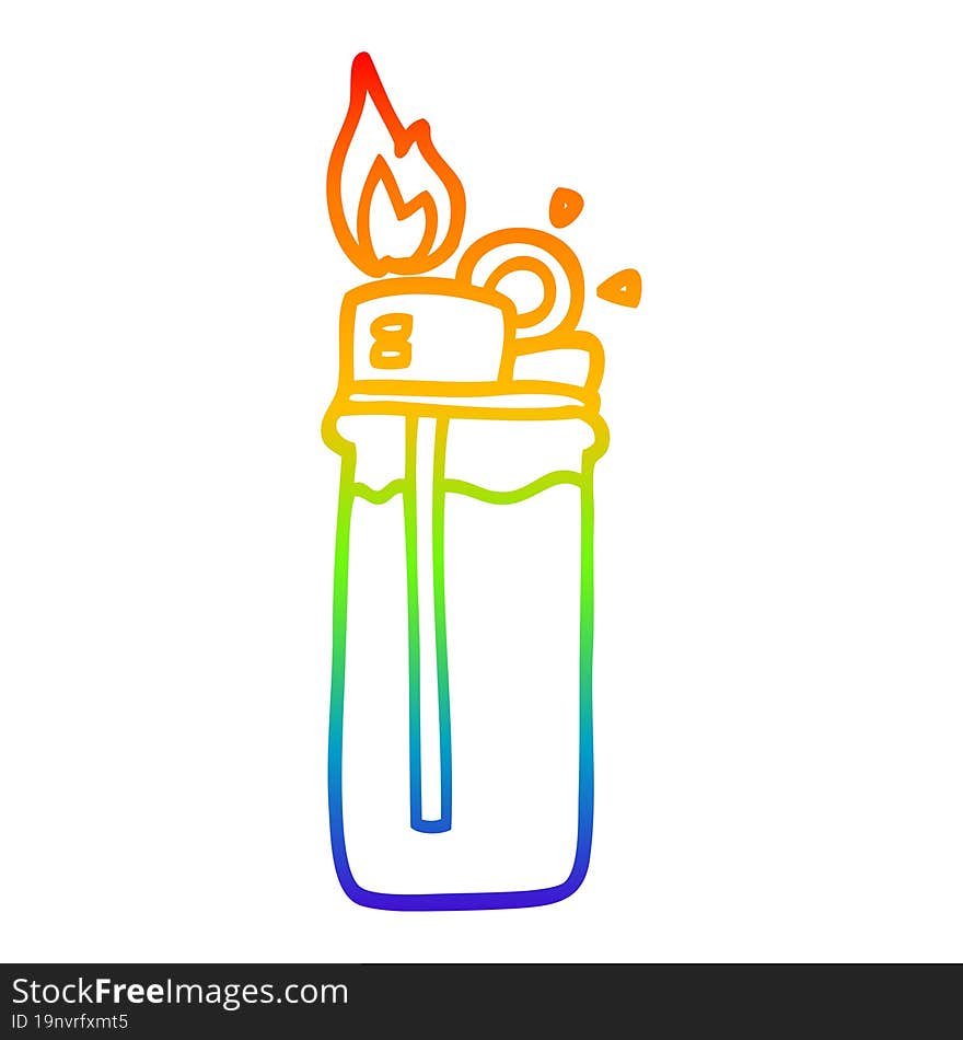 rainbow gradient line drawing of a cartoon disposable lighter