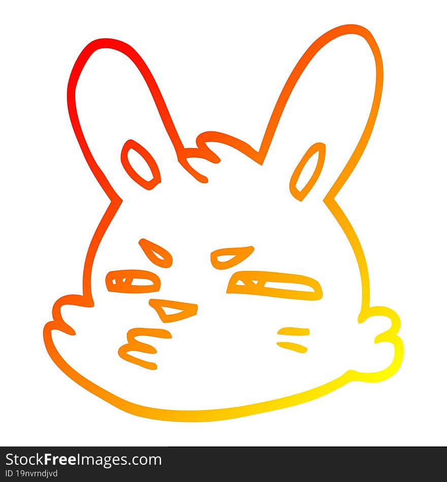 warm gradient line drawing of a cartoon moody rabbit