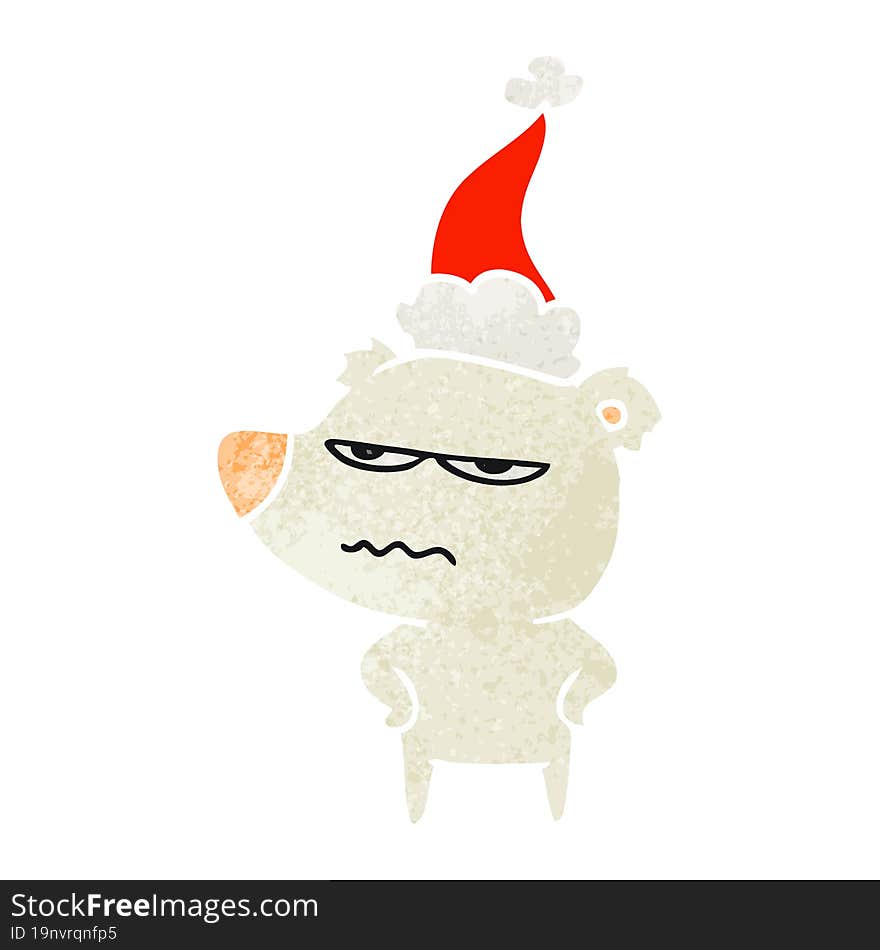 angry bear polar retro cartoon of a wearing santa hat